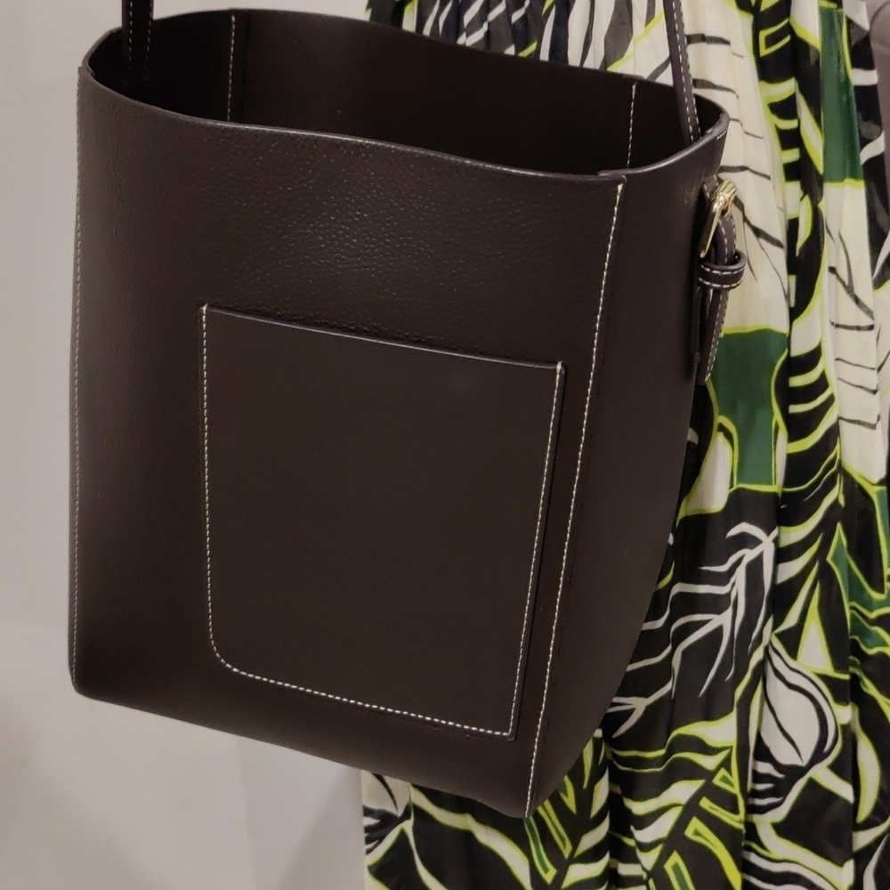 New!J.McLaughlin Zaina Pebble Grain Leather Brown Bucket Bag Y2K Hobo Elevated - Picture 3 of 16